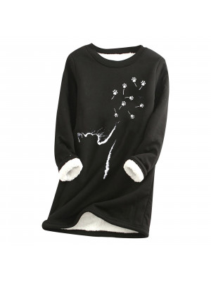 Womens Crew Neck Print Ladies Long Sleeves Pullover Casual Loose Tops Sweatshirt