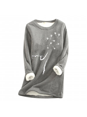 Womens Crew Neck Print Ladies Long Sleeves Pullover Casual Loose Tops Sweatshirt