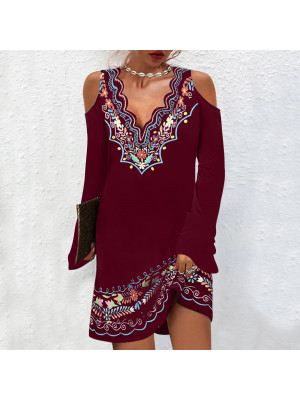 Womens Cold Shoulder V Neck Mini Dress Ladies Boho Holiday Party Loose Dresses