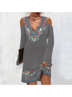 Womens Cold Shoulder V Neck Mini Dress Ladies Boho Holiday Party Loose Dresses