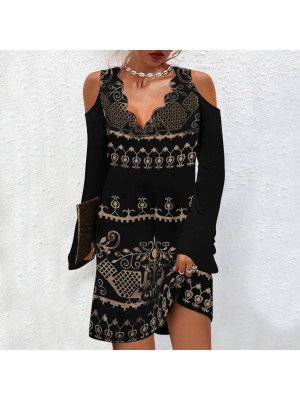 Womens Cold Shoulder V Neck Mini Dress Ladies Boho Holiday Party Loose Dresses