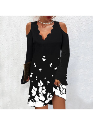 Womens Cold Shoulder V Neck Mini Dress Ladies Boho Holiday Party Loose Dresses