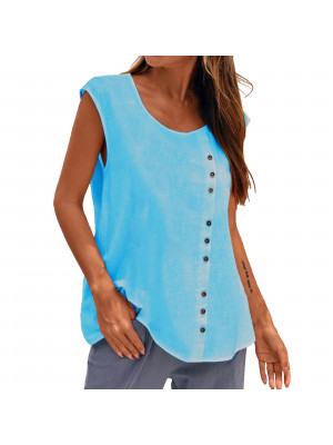 Summer Womens cotton linen Sleeveless Crew Neck T Shirt Ladies Blouse Vest Tops