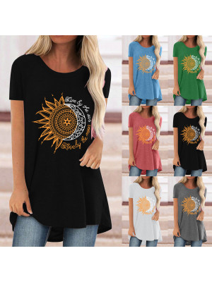 Womens Tunic T-shirt Casual Top Shirts Blouse Ladies Print Holiday Tee Plus Size