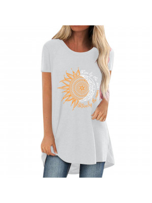 Womens Tunic T-shirt Casual Top Shirts Blouse Ladies Print Holiday Tee Plus Size