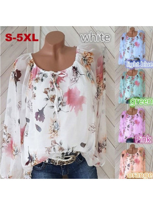 Plus Size Womens Boho Floral Long Sleeve Tunic Blouse Tops Ladies Loose T Shirts