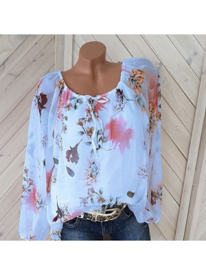 Plus Size Womens Boho Floral Long Sleeve Tunic Blouse Tops Ladies Loose T Shirts