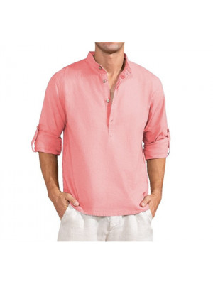 Mens Casual Shirt Linen Long Sleeve Summer Shirts Solid Loose Blouse Button Tops