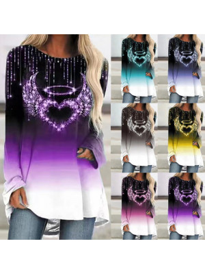 Womens Crew Neck Loose Tops Blouse Ladies Long Sleeves Tunic T Shirts Plus Size