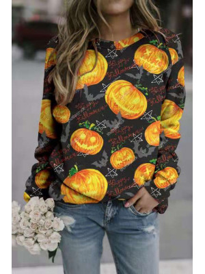 Womens Halloween Print Long Sleeve T Shirt Ladies Pullover Casual Tops Blouse