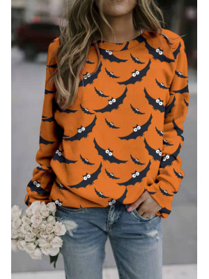 Womens Halloween Print Long Sleeve T Shirt Ladies Pullover Casual Tops Blouse