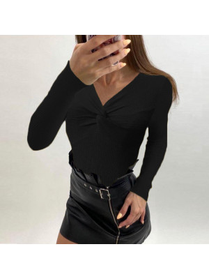 Women Sexy V Neck Knitted Shirts Ladies Slim Fit Long Sleeve Sweater Blouse Tops