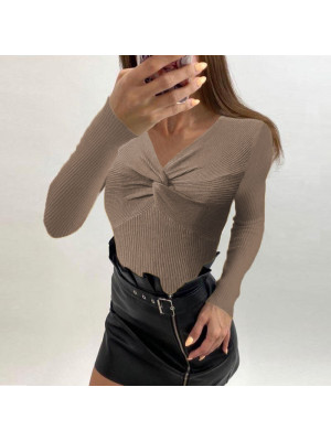 Women Sexy V Neck Knitted Shirts Ladies Slim Fit Long Sleeve Sweater Blouse Tops