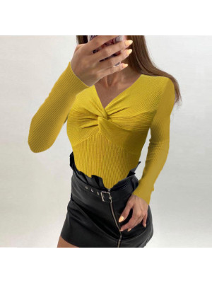 Women Sexy V Neck Knitted Shirts Ladies Slim Fit Long Sleeve Sweater Blouse Tops