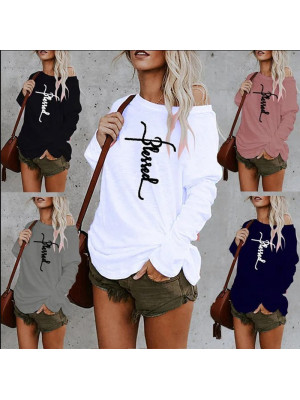 Womens Plus Size Cold Shoulder Baggy T Shirt Ladies Long Sleeve Blouse Tops UK