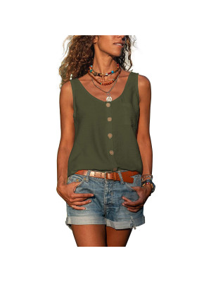 Womens Tops Vest Buttons V-Nek Loose Summer Blouse Holiday Casual Cami T Shirt