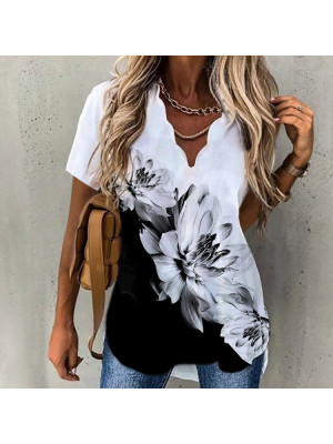 Womens Summer Short Sleeve V-Neck Floral T-Shirt Ladies  Baggy Tunic Blouse