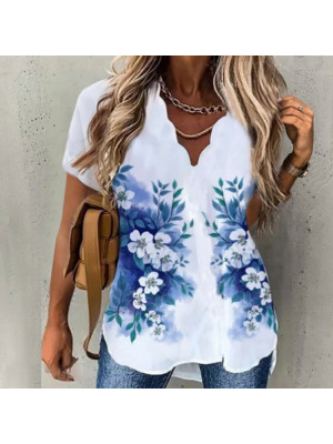 Womens Summer Short Sleeve V-Neck Floral T-Shirt Ladies  Baggy Tunic Blouse