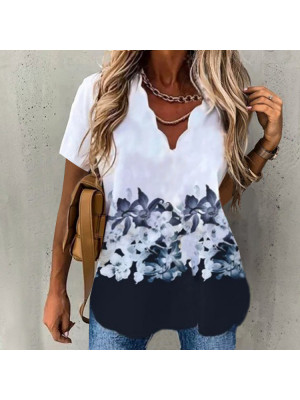 Womens Summer Short Sleeve V-Neck Floral T-Shirt Ladies  Baggy Tunic Blouse