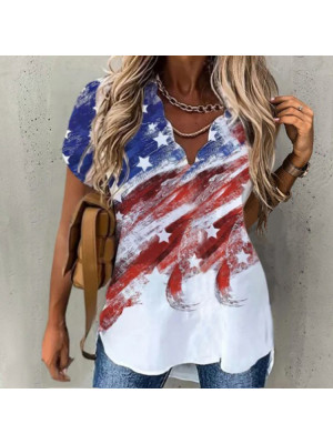 Womens Summer Short Sleeve V-Neck Floral T-Shirt Ladies  Baggy Tunic Blouse