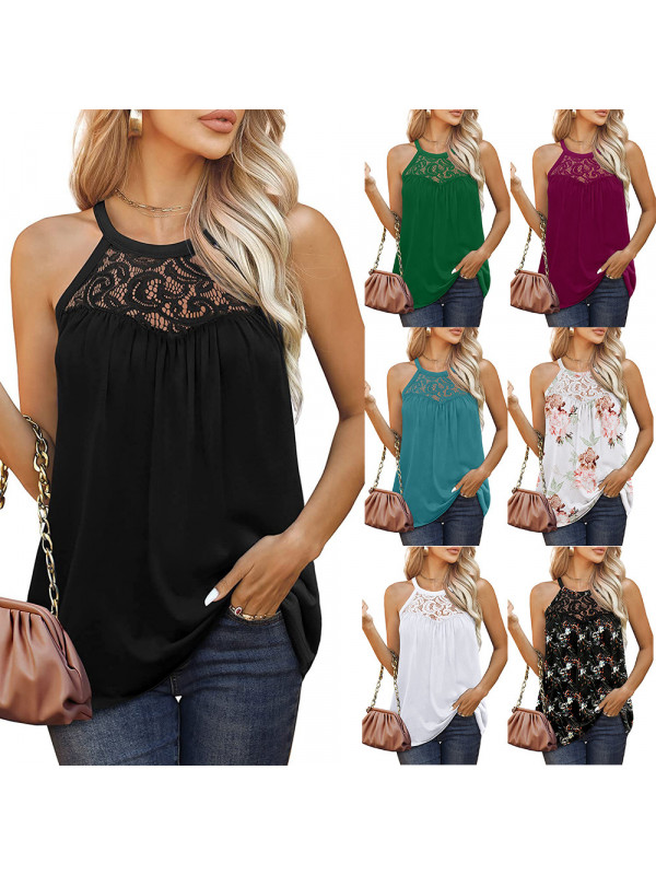 Womens T-Shirt Lace Round Neck Tops Summer Leaky Back Casual Loose Party Blouse