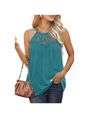 Womens T-Shirt Lace Round Neck Tops Summer Leaky Back Casual Loose Party Blouse