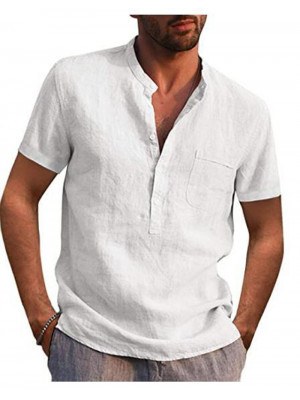 Summer Mens Shirts Tops Short Sleeve Casual Loose Buttons T-shirt Pocket Blouse