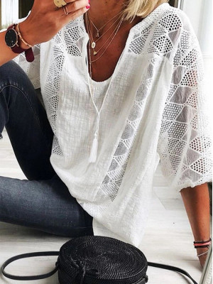 Women Baggy Top Plus Size Ladies Casual Loose Lace Tunic Blouse Cover Up T-Shirt