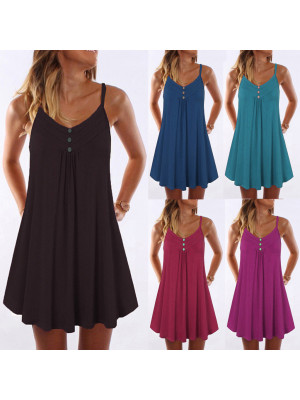 Womens Summer Sundress Ladies Beach Holiday Sleeveless Leisure Dress Plus Size