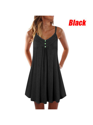 Womens Summer Sundress Ladies Beach Holiday Sleeveless Leisure Dress Plus Size