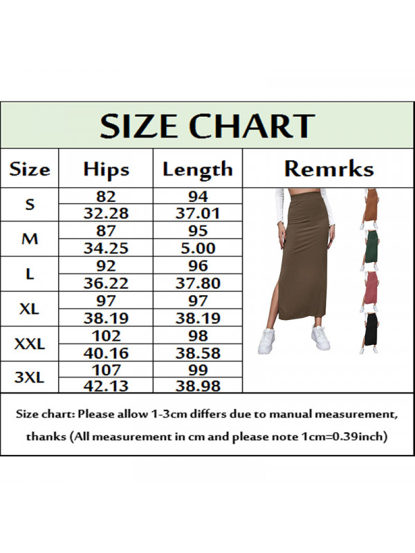 Women Split Maxi Skirt Ladies Plain Stretch High Waist Long Bodycon Basic Skirts