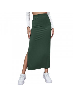 Women Split Maxi Skirt Ladies Plain Stretch High Waist Long Bodycon Basic Skirts