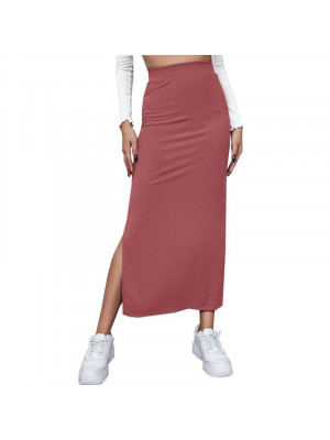 Women Split Maxi Skirt Ladies Plain Stretch High Waist Long Bodycon Basic Skirts