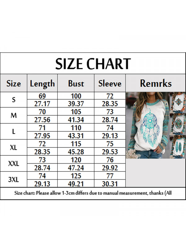 Plus Size Womens Print T Shirt Casual Blouse Long Sleeve Pullover Boho Tops