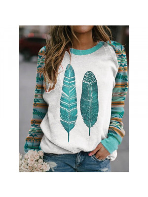 Plus Size Womens Print T Shirt Casual Blouse Long Sleeve Pullover Boho Tops