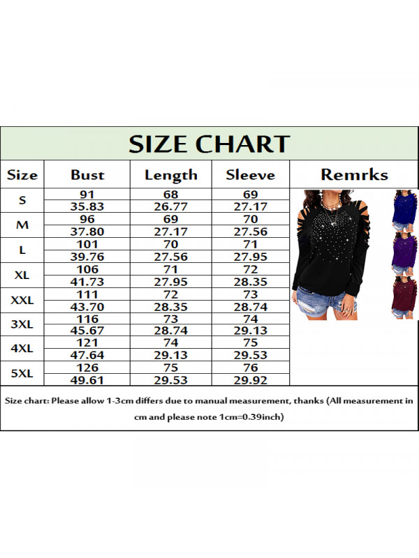 Womens Casual Hollow Long Sleeve Shirt Blouse Ladies Cold Shoulder Loose Tops