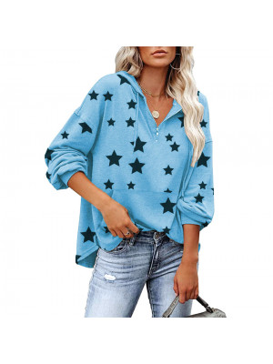 Women Zip V NeckWomen Zip V Neck Baggy T Shirt Ladies Long Sleeve Star Tops Blouse Pocket Shirts