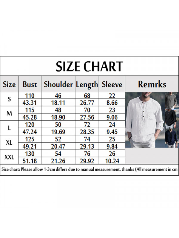 Men's Long Sleeve Linen Shirt Solid Button V Neck Loose Casual Shirt Pocket Tops