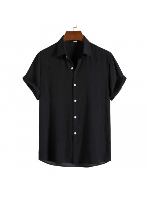 Mens Summer Short Sleeve Top Solid Shirts Casual Fit Formal Dress Button Tee