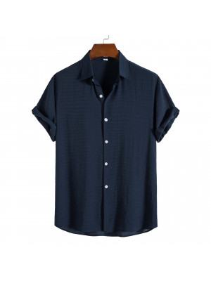 Mens Summer Short Sleeve Top Solid Shirts Casual Fit Formal Dress Button Tee