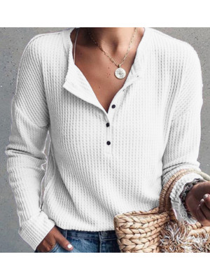 Women's Button Casual V Neck T Shirt Ladies Long Sleeve Pullover Tops Blouse