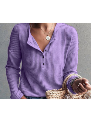 Women's Button Casual V Neck T Shirt Ladies Long Sleeve Pullover Tops Blouse