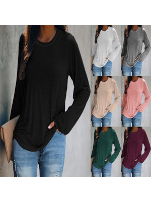 Plus Size Women Long Sleeve Loose Top Ladies Casual Crew Neck Plain Shirt Blouse