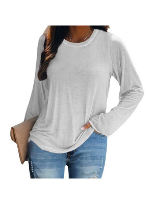 Plus Size Women Long Sleeve Loose Top Ladies Casual Crew Neck Plain Shirt Blouse