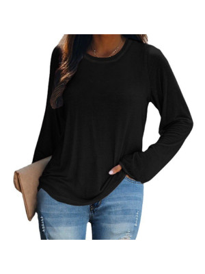 Plus Size Women Long Sleeve Loose Top Ladies Casual Crew Neck Plain Shirt Blouse