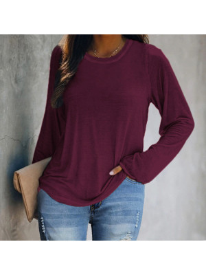 Plus Size Women Long Sleeve Loose Top Ladies Casual Crew Neck Plain Shirt Blouse