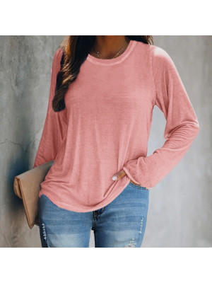 Plus Size Women Long Sleeve Loose Top Ladies Casual Crew Neck Plain Shirt Blouse