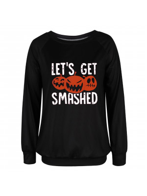 Womens Halloween Crew Neck Print Long Sleeve T Shirt Ladies Pullover Casual Tops