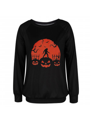 Womens Halloween Crew Neck Print Long Sleeve T Shirt Ladies Pullover Casual Tops