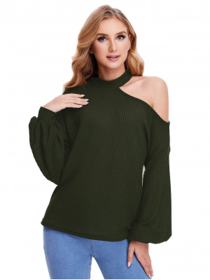 Womens Cold Shoulder Crew Neck Long Sleeve Shirt Blouse Ladies Casual Loose Tops